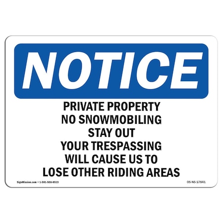 Signmission OSHA Sign, 3.5" H, 5" W, Private Property No Snowmobiling Stay Out Sign, Landscape, 10PK OS-NS-D-35-L-17841-10PK